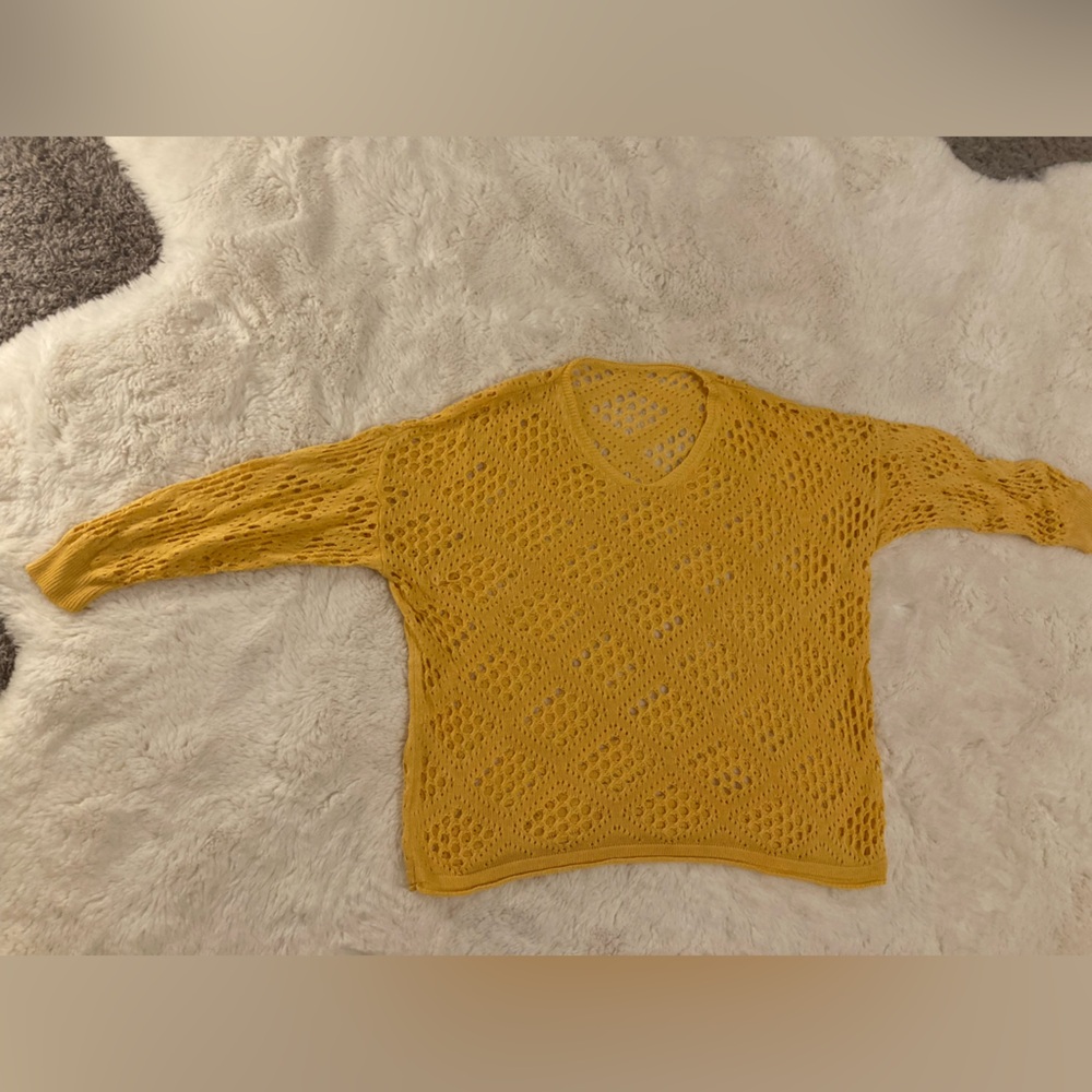 Bohemian Sunflower Yellow Crochet Knit Sweater Women’s XL